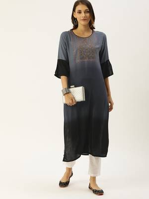 Grey embroidered viscose rayon kurtas-and-kurtis 4