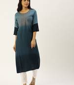 Blue embroidered viscose rayon kurtas-and-kurtis