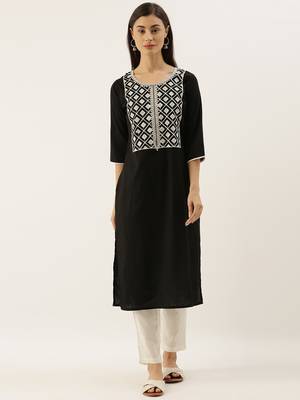 Black embroidered cotton kurtas-and-kurtis 1