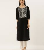 Black embroidered cotton kurtas-and-kurtis