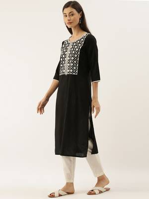 Black embroidered cotton kurtas-and-kurtis 3