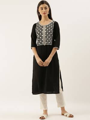 Black embroidered cotton kurtas-and-kurtis 4