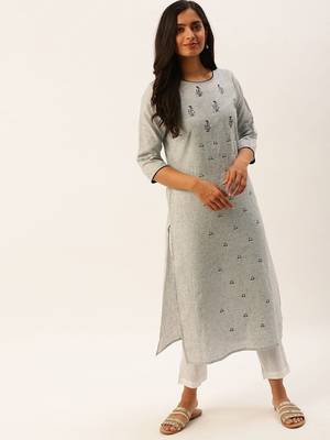 Grey embroidered viscose rayon kurtas-and-kurtis 1
