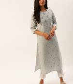Grey embroidered viscose rayon kurtas-and-kurtis