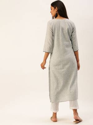 Grey embroidered viscose rayon kurtas-and-kurtis 2