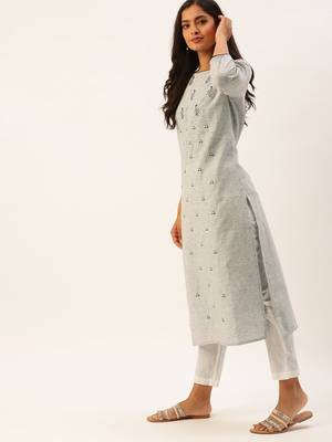 Grey embroidered viscose rayon kurtas-and-kurtis 3