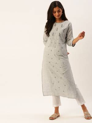 Grey embroidered viscose rayon kurtas-and-kurtis 4