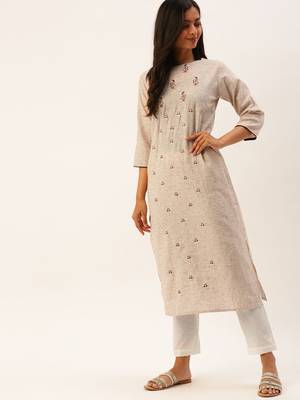 Brown embroidered viscose rayon kurtas-and-kurtis 1