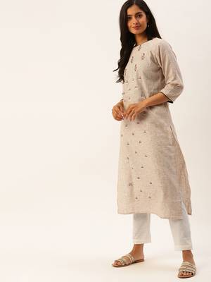 Brown embroidered viscose rayon kurtas-and-kurtis 3