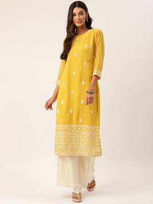 Yellow embroidered polyester kurtas-and-kurtis 1