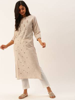 Brown embroidered viscose rayon kurtas-and-kurtis 4
