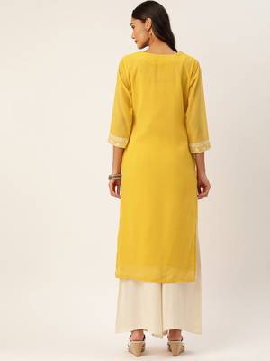 Yellow embroidered polyester kurtas-and-kurtis 2