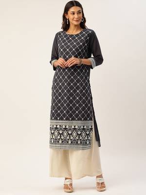 Black embroidered polyester kurtas-and-kurtis 1