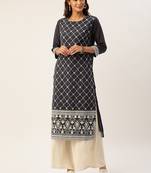 Black embroidered polyester kurtas-and-kurtis