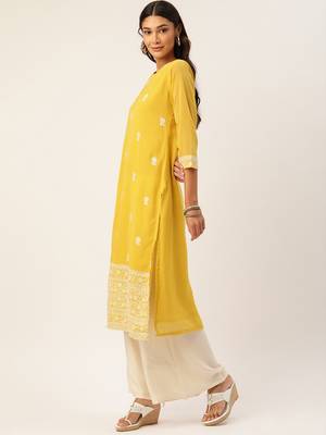 Yellow embroidered polyester kurtas-and-kurtis 3