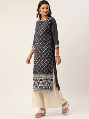 Black embroidered polyester kurtas-and-kurtis 3