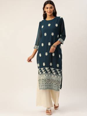 Blue embroidered polyester kurtas-and-kurtis 1