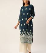 Blue embroidered polyester kurtas-and-kurtis