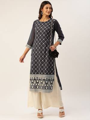 Black embroidered polyester kurtas-and-kurtis 4
