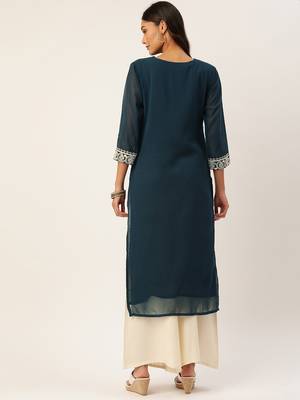 Blue embroidered polyester kurtas-and-kurtis 2