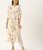 Off-white printed viscose rayon kurtas-and-kurtis