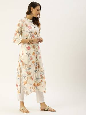 Off-white printed viscose rayon kurtas-and-kurtis 3