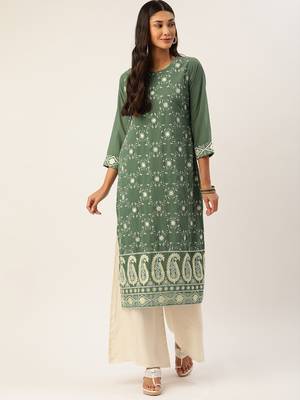 Green embroidered polyester kurtas-and-kurtis 1