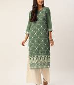 Green embroidered polyester kurtas-and-kurtis