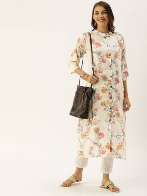 Off-white printed viscose rayon kurtas-and-kurtis 4