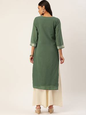 Green embroidered polyester kurtas-and-kurtis 2