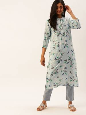 Light blue printed viscose rayon kurtas-and-kurtis 1