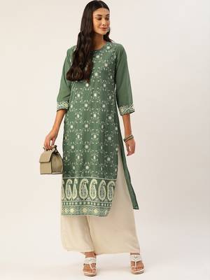 Green embroidered polyester kurtas-and-kurtis 4