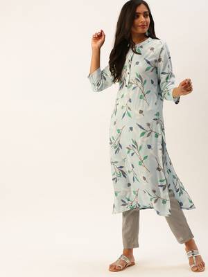Light blue printed viscose rayon kurtas-and-kurtis 4