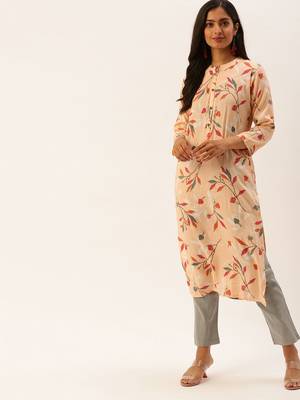 Peach printed viscose rayon kurtas-and-kurtis 1