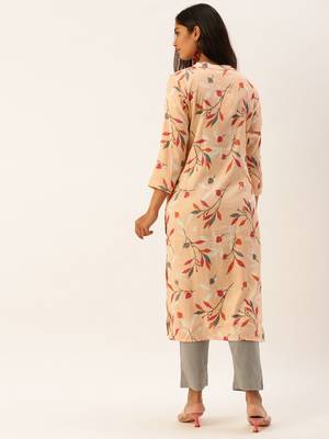 Peach printed viscose rayon kurtas-and-kurtis 2