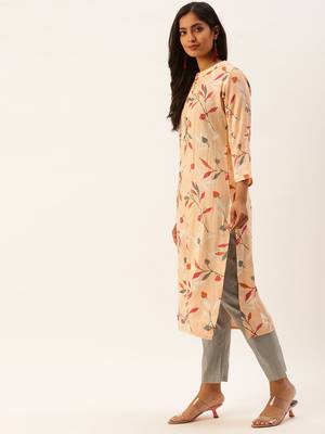 Peach printed viscose rayon kurtas-and-kurtis 3