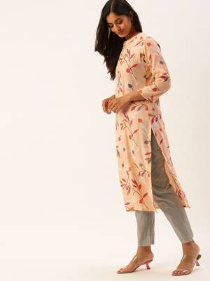 Peach printed viscose rayon kurtas-and-kurtis 4