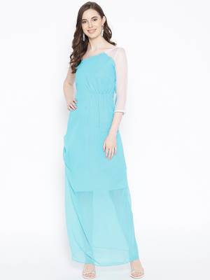 Light blue plain georgette long dresses 1