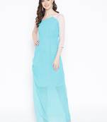 Light blue plain georgette long-dresses