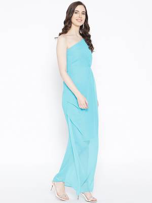 Light blue plain georgette long dresses 2
