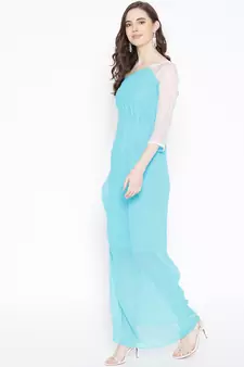 Light blue plain georgette long dresses