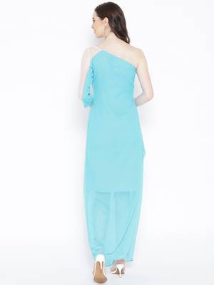 Light blue plain georgette long dresses 4
