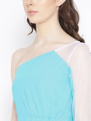 Light blue plain georgette long dresses 5