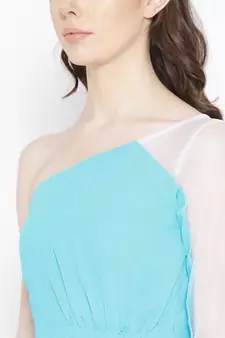Light blue plain georgette long dresses