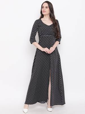 Black printed crepe long dresses 1