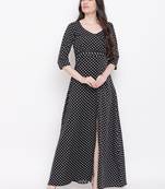 Black printed crepe long-dresses