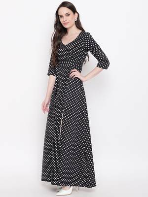 Black printed crepe long dresses 2