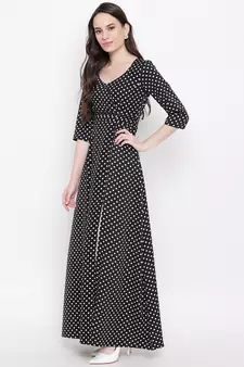 Black printed crepe long dresses