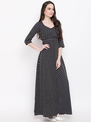 Black printed crepe long dresses 3