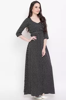 Black printed crepe long dresses